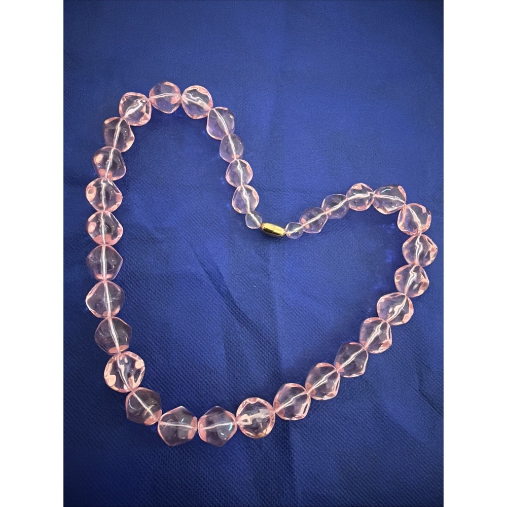 Vintage Pink Molded Resin Pools of Light Necklace Beads Screw Clasp Glamourous